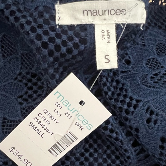 Maurices Navy Lace Yoke Swiss Dot Open Front Cardigan Size Small - Picture 6 of 6